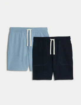 2 pairs of Marks & Spencer pure cotton jersey shorts, blue mix