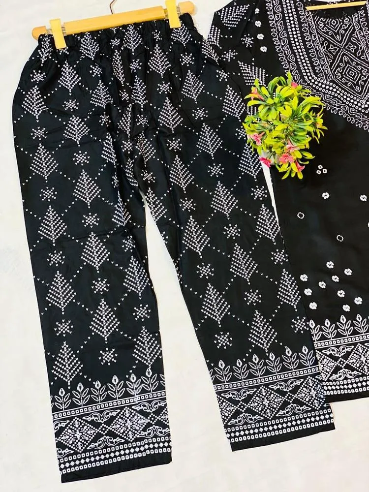 2 pcs women Stitched linen print suit