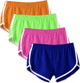 4 Pack Athletic Shorts for Women, Summer Dolphin Yoga Sweat Shorts Elastic Waist Workout Running Cycling Short Pants