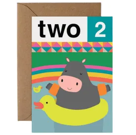 Age 2 Hippo Greetings Card by Mifkins