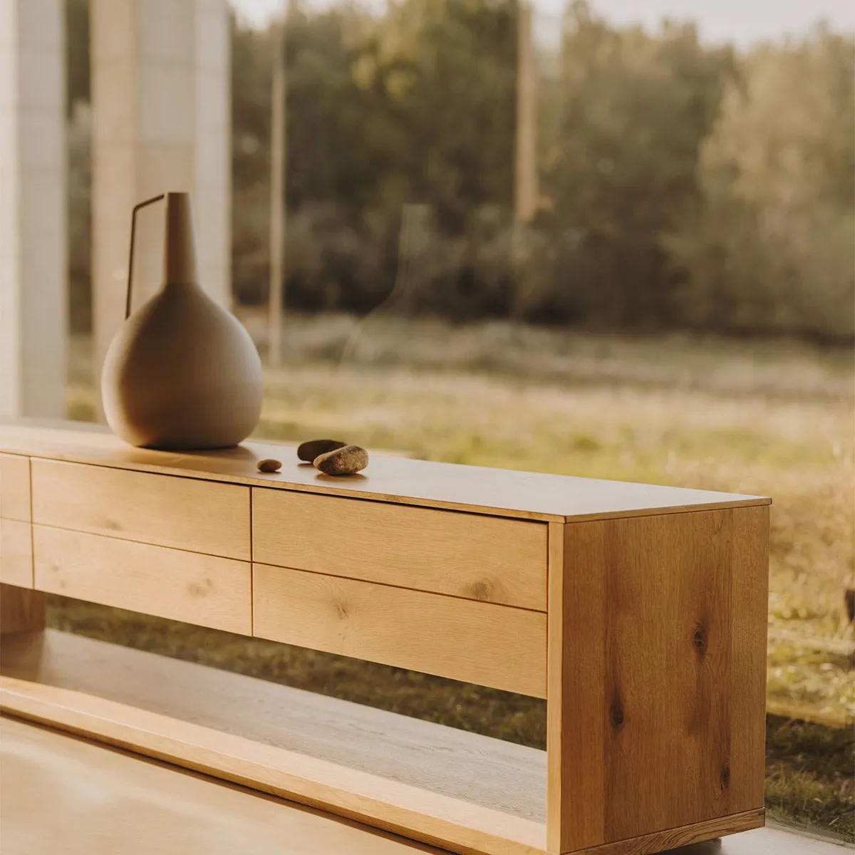 Alguema 3 Drawer Oak TV Stand