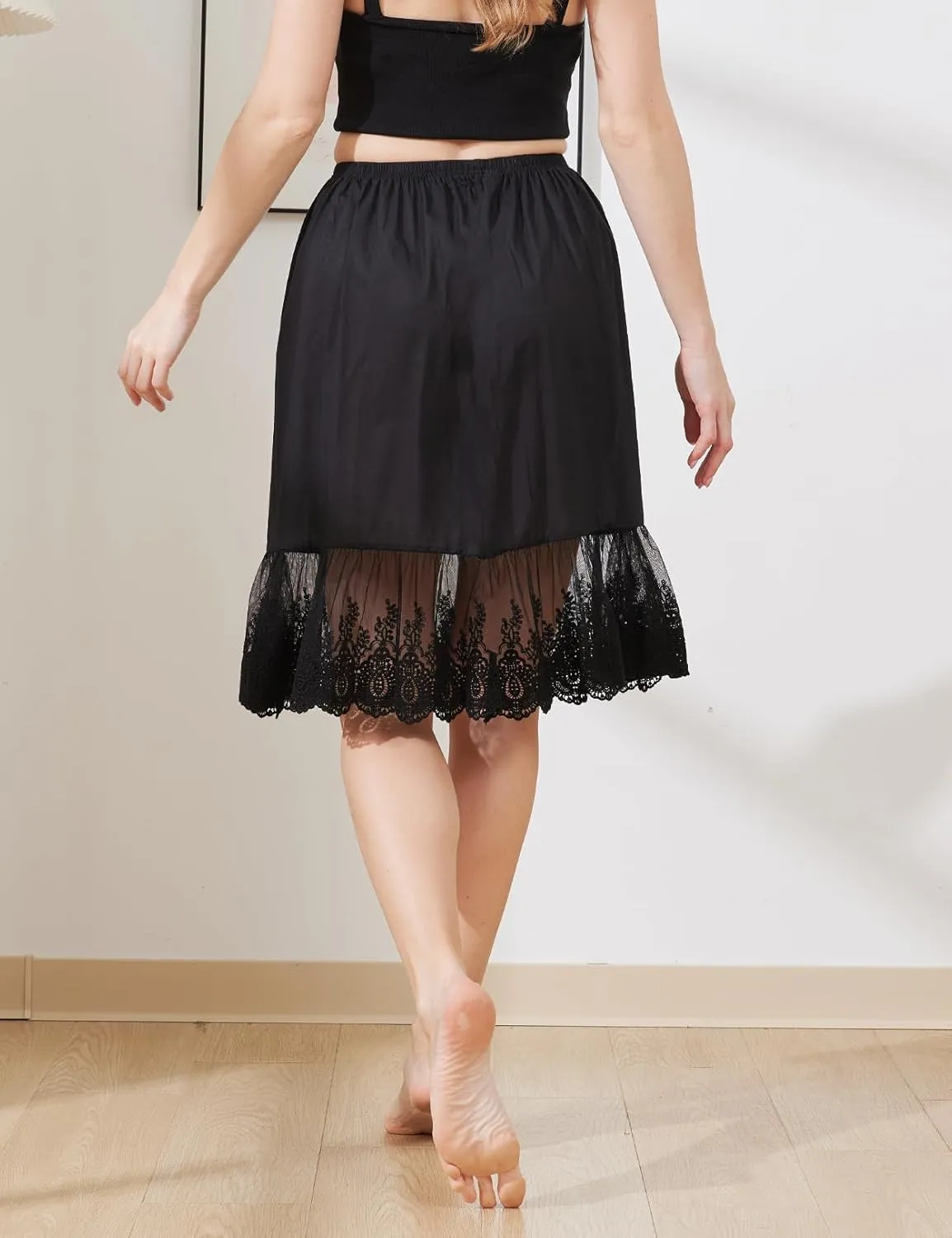 BEAUTELICATE Skirt Extender with Lace Trim Vintage Underskirt 100% Cotton Half Slip