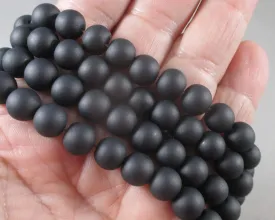 Black Frosted Glass Beads 31" Various Sizes