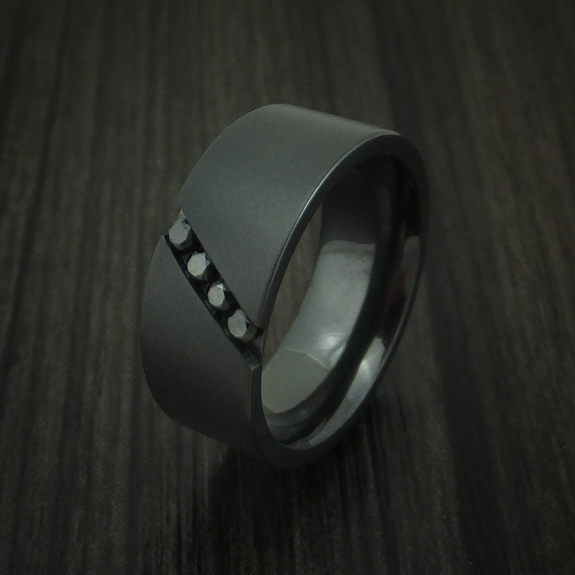 Black Titanium and Black Diamond Band Custom Made Men's Ring