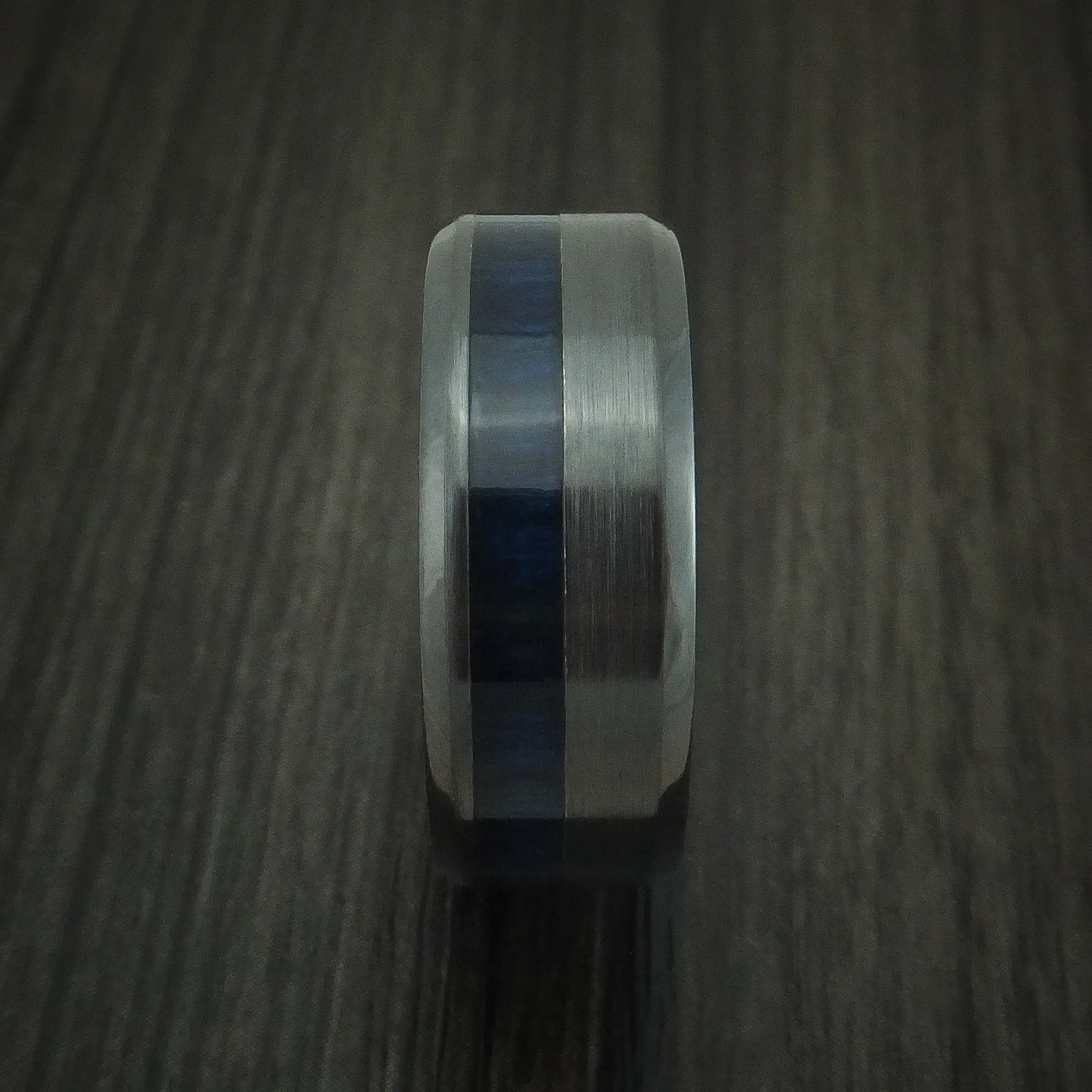 Black Titanium and Blueberry Wood Men's Ring Custom Made Band