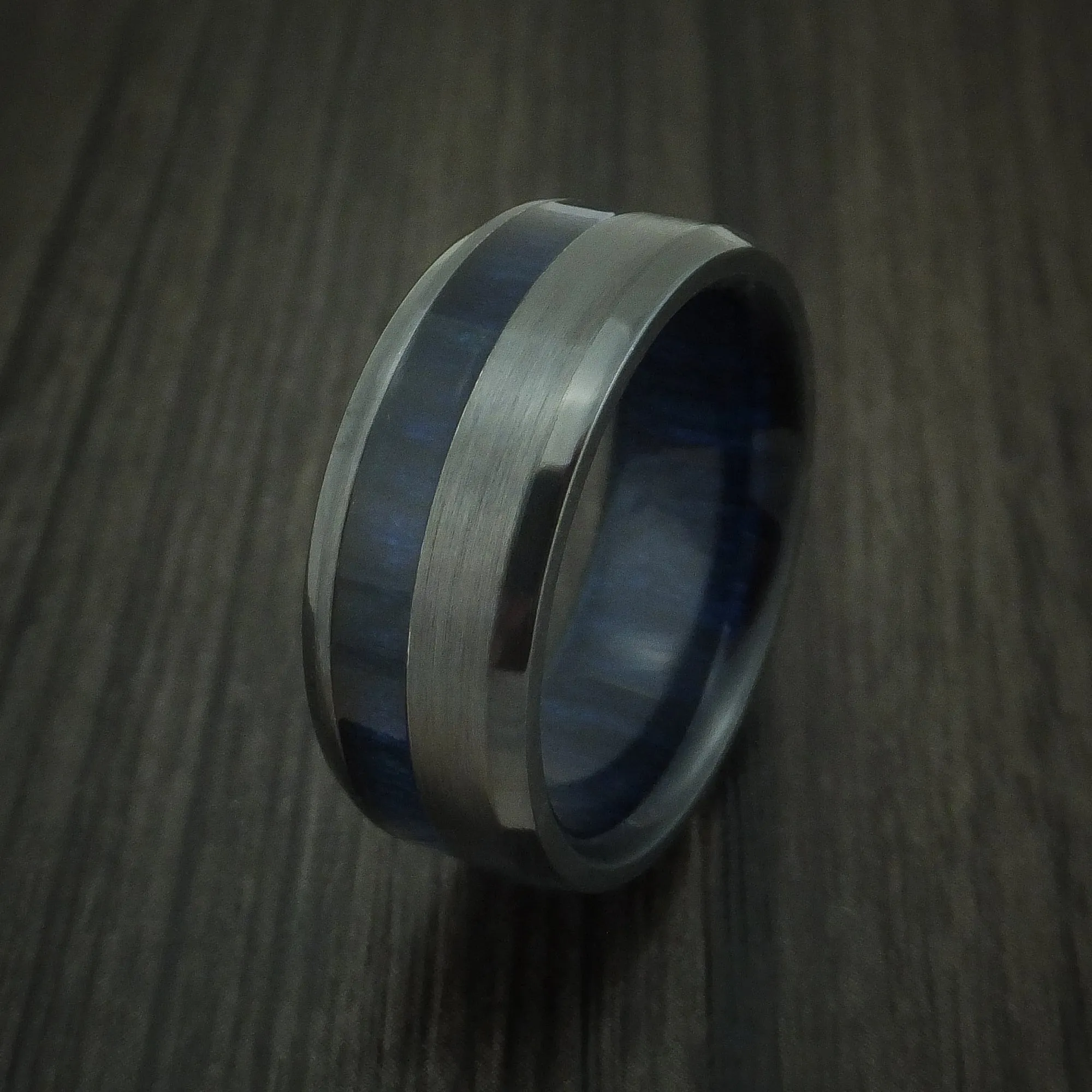 Black Titanium and Blueberry Wood Men's Ring Custom Made Band
