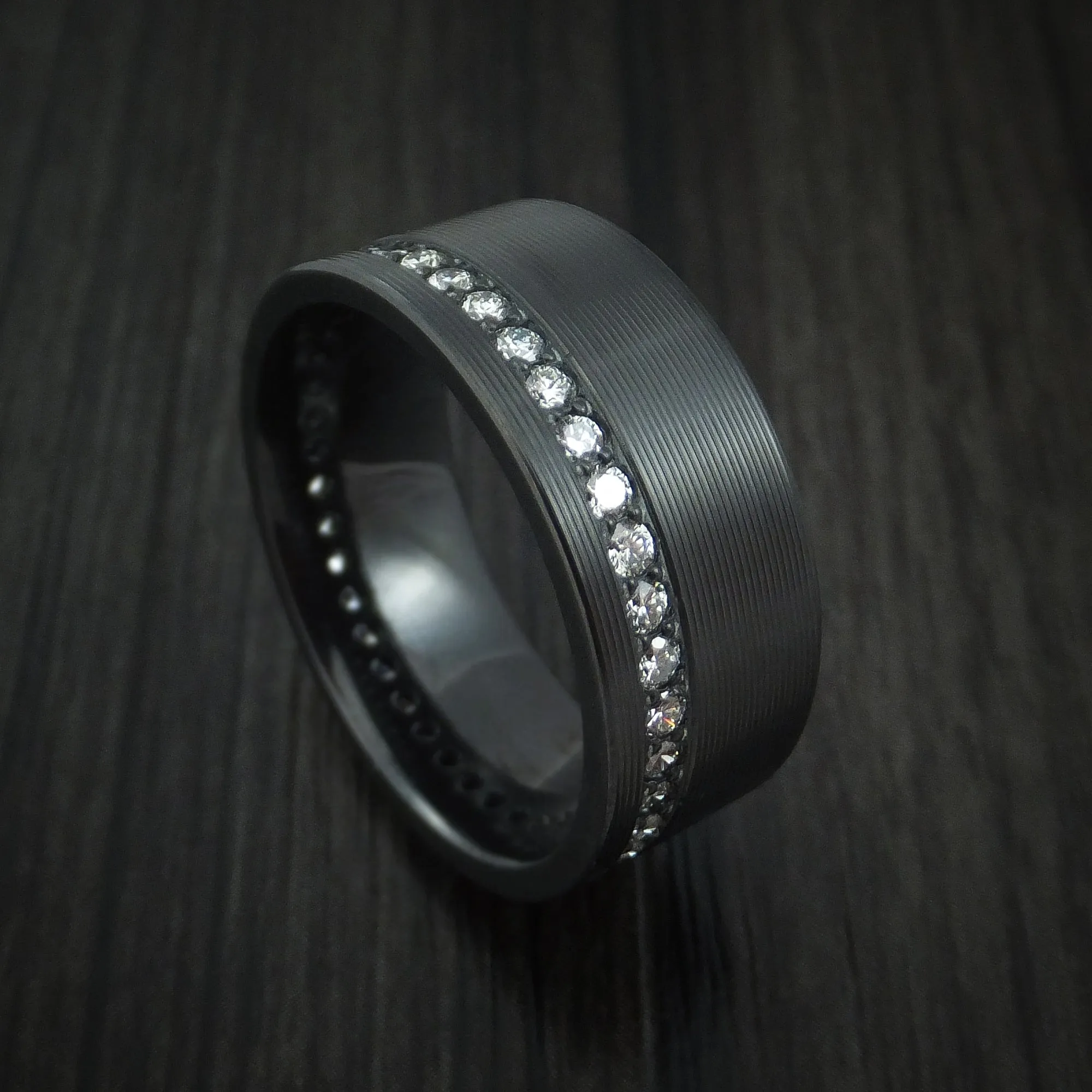 Black Titanium and Diamonds Eternity Men's Ring Custom Made Band