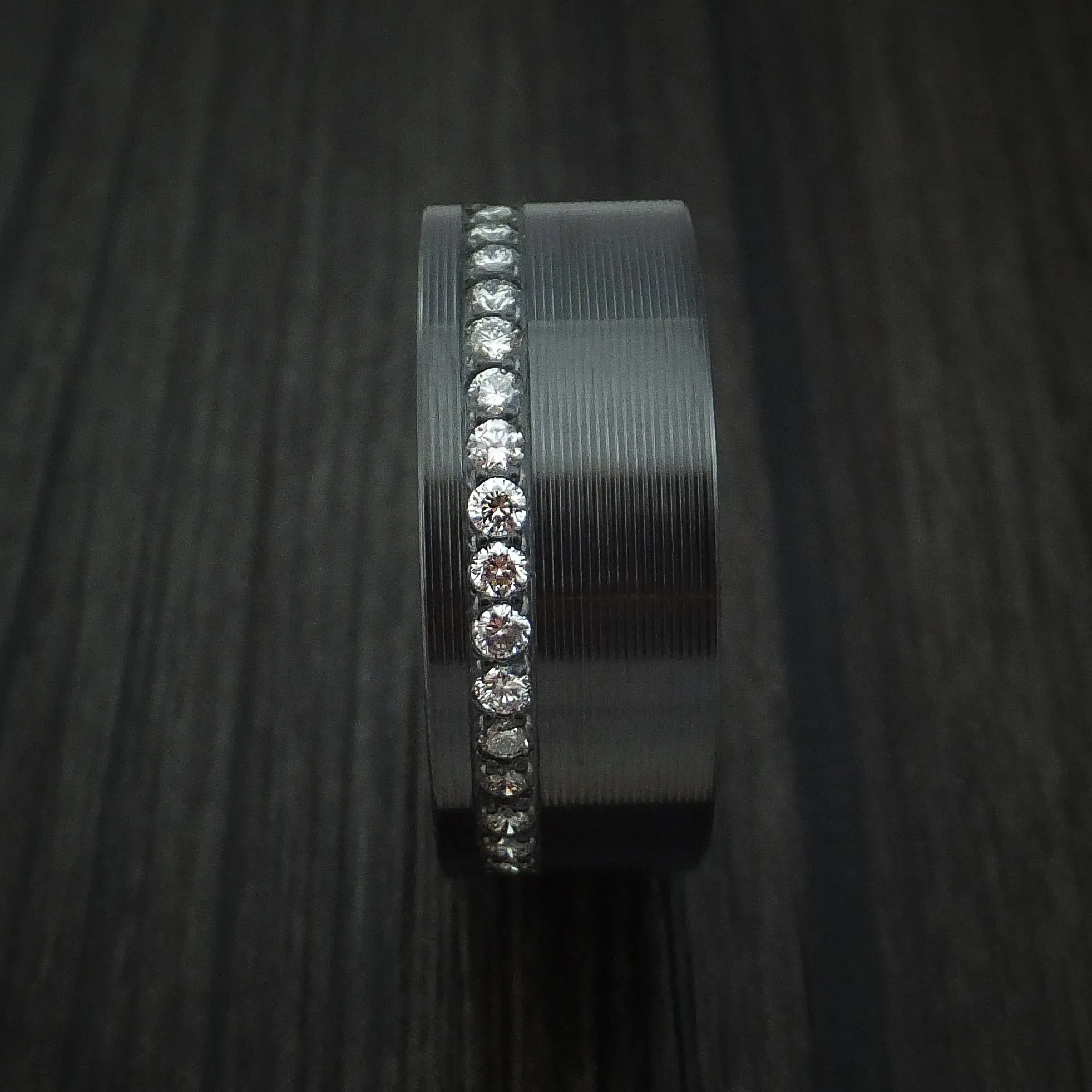 Black Titanium and Diamonds Eternity Men's Ring Custom Made Band