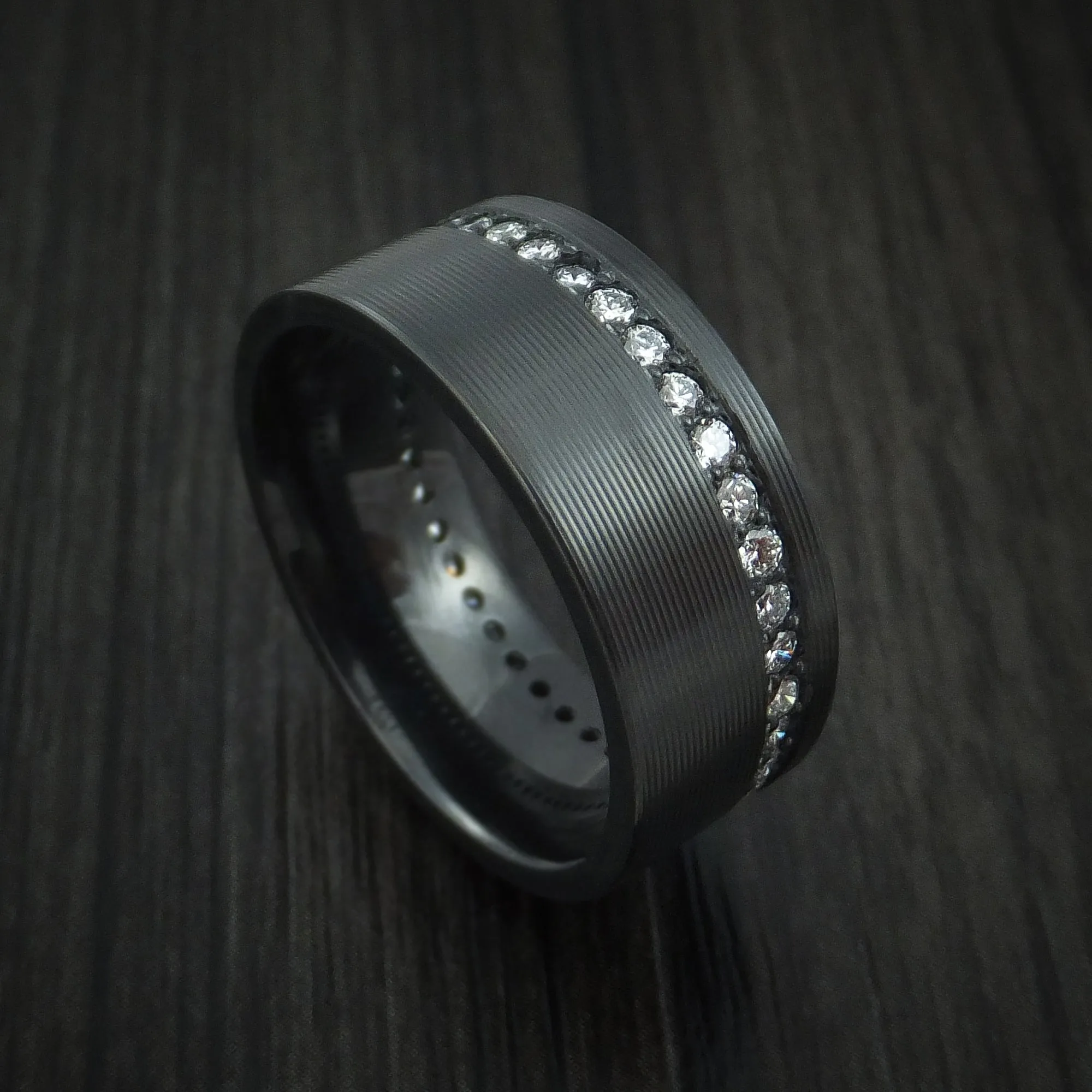 Black Titanium and Diamonds Eternity Men's Ring Custom Made Band