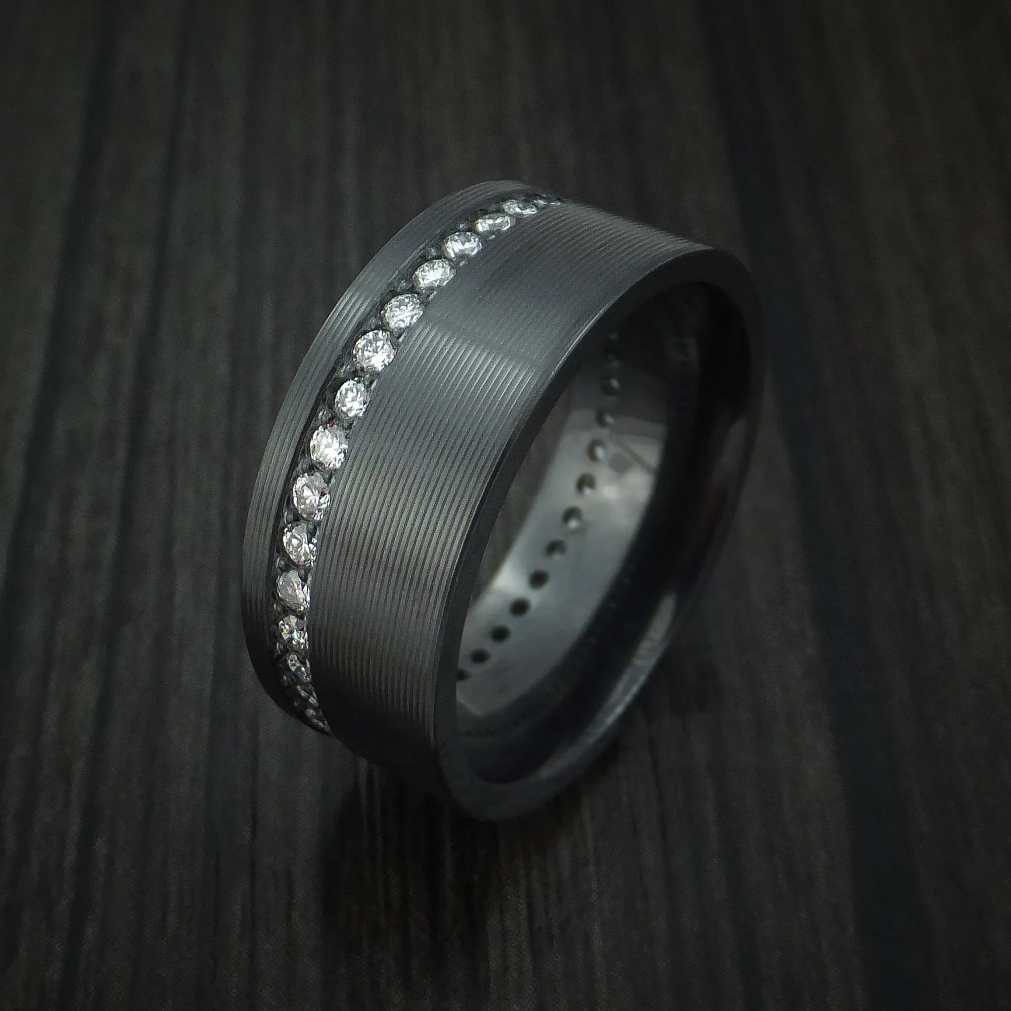 Black Titanium and Diamonds Eternity Men's Ring Custom Made Band