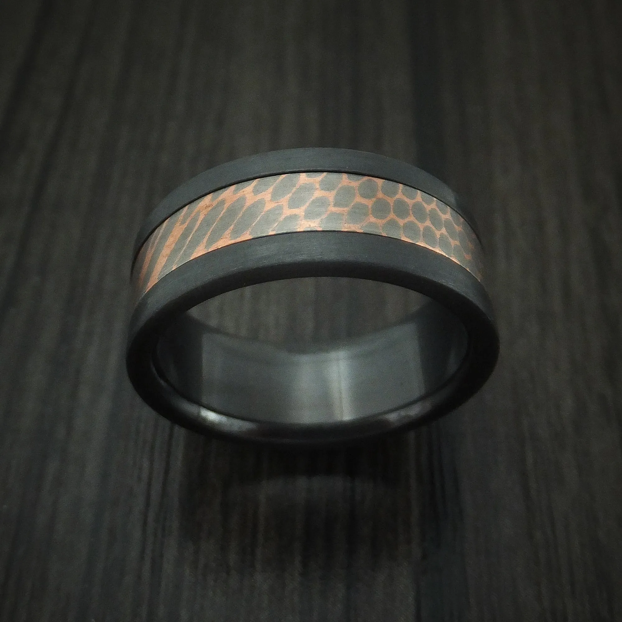 Black Titanium and Superconductor Men's Ring Custom Made Titanium-Niobium and Copper Band