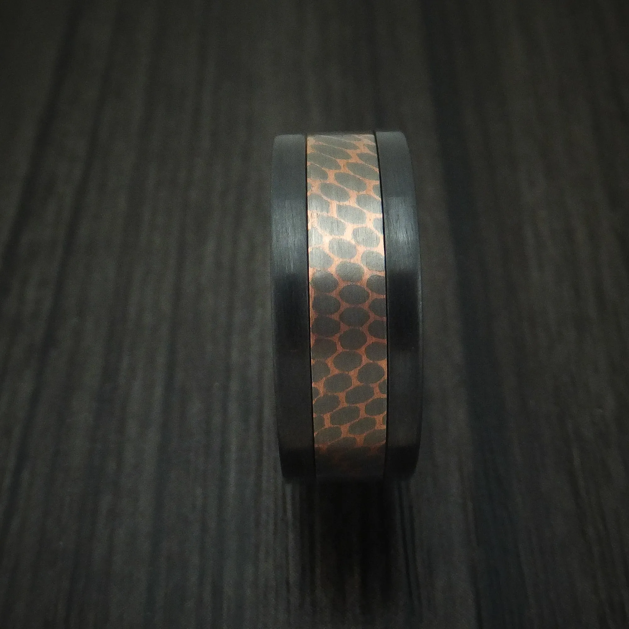 Black Titanium and Superconductor Men's Ring Custom Made Titanium-Niobium and Copper Band