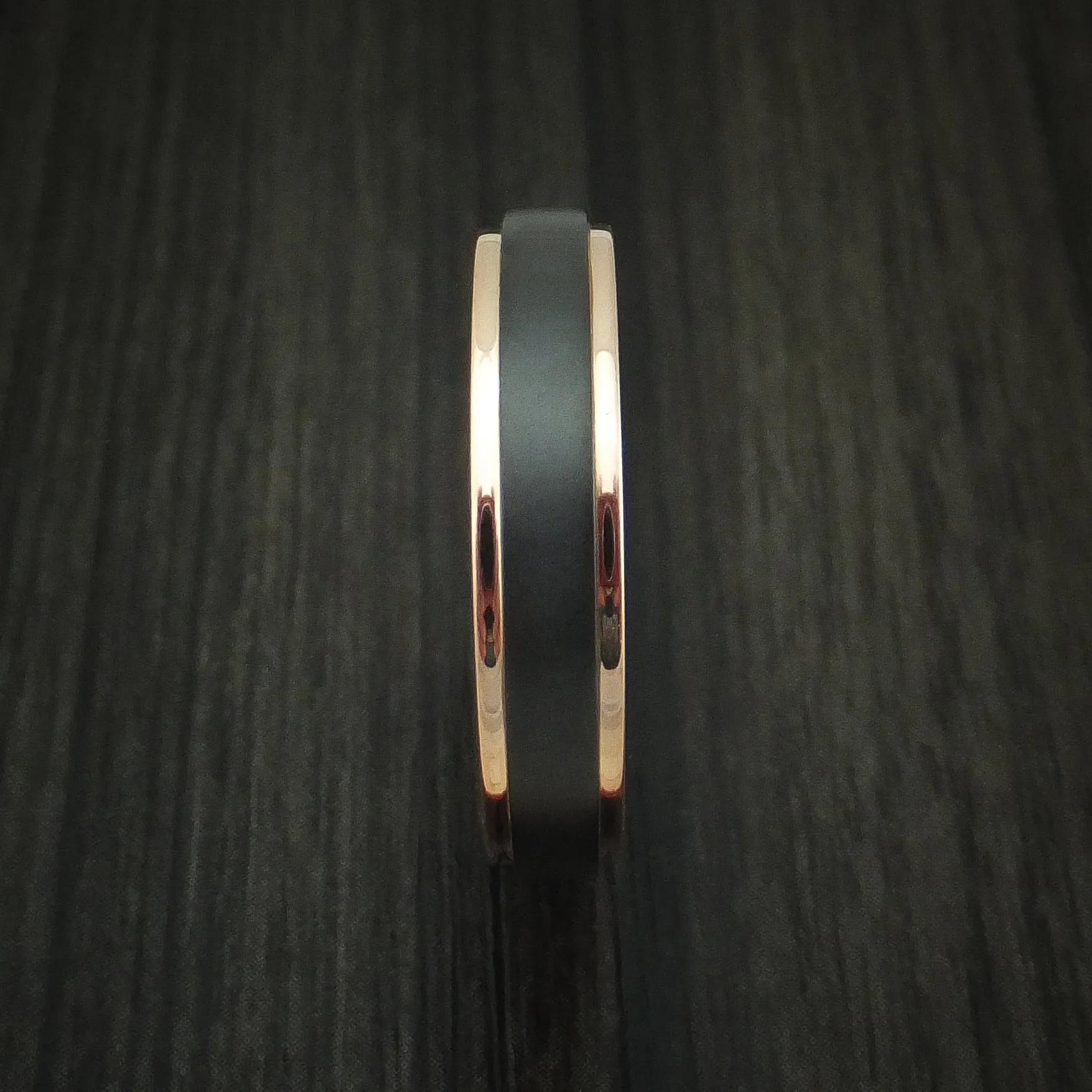 Black Titanium Men's Ring with 14K Rose Gold Edges Custom Made Band
