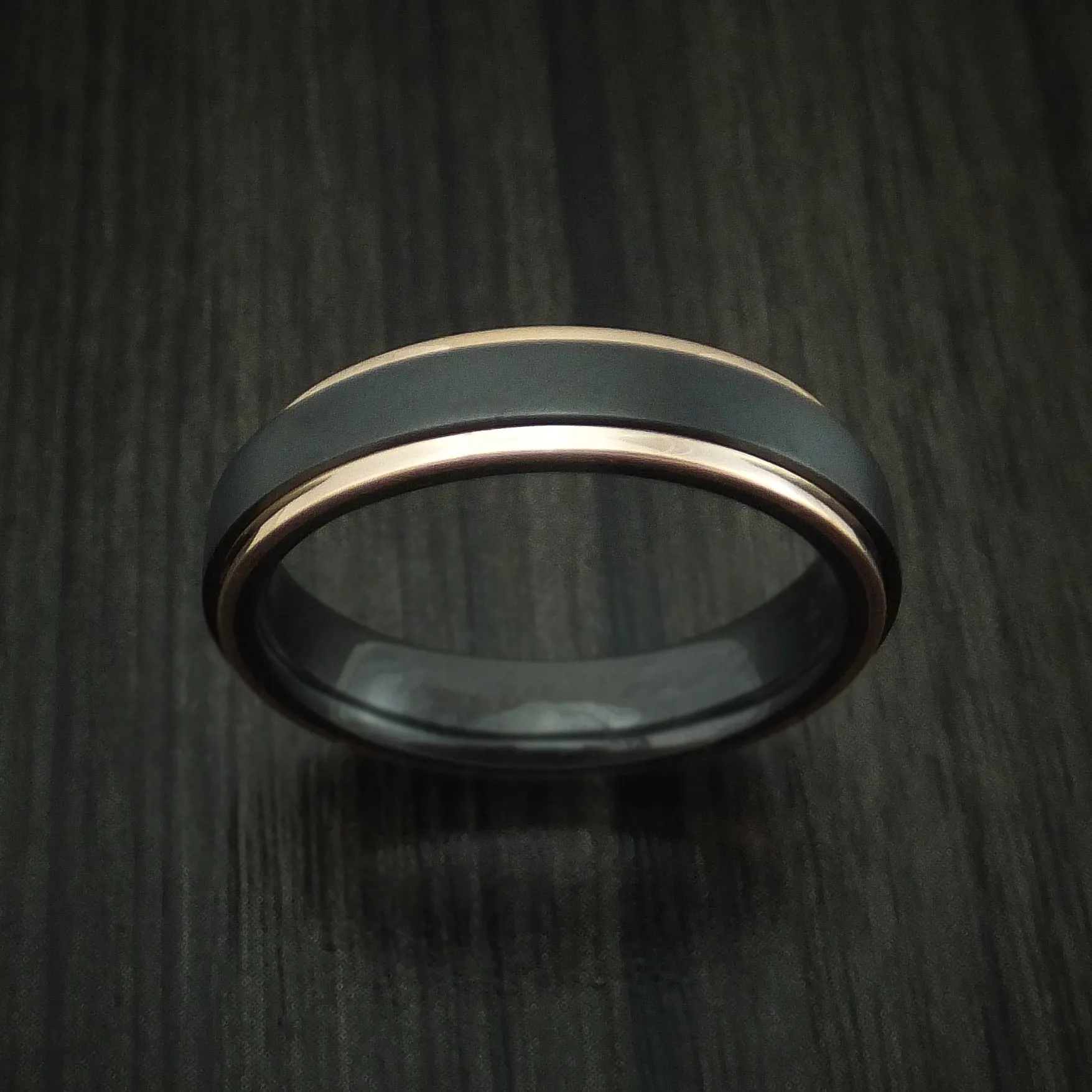 Black Titanium Men's Ring with 14K Rose Gold Edges Custom Made Band