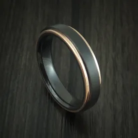 Black Titanium Men's Ring with 14K Rose Gold Edges Custom Made Band