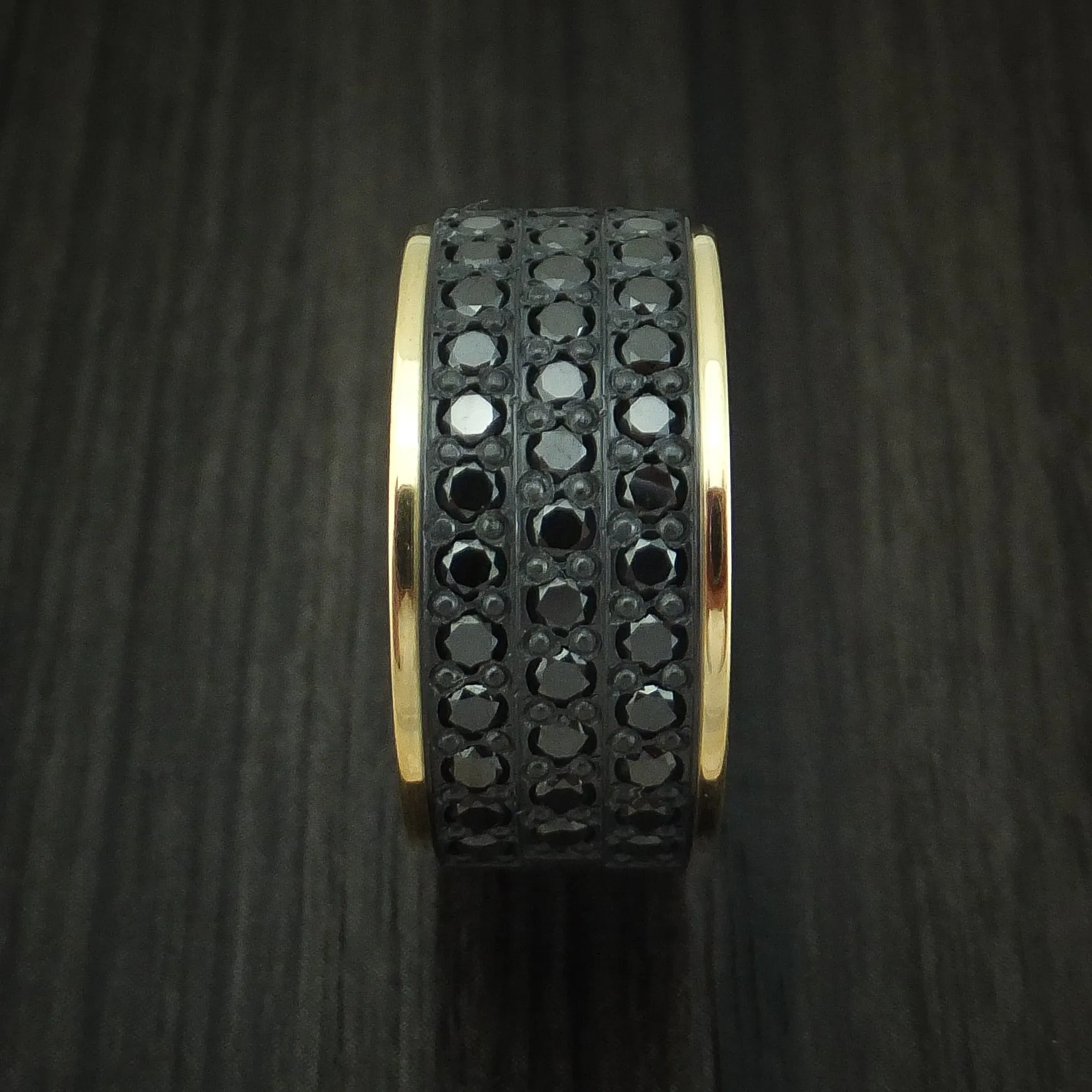 Black Titanium Men's Ring with 18K Yellow Gold and 44 Beautiful Black Diamonds Custom Made Band