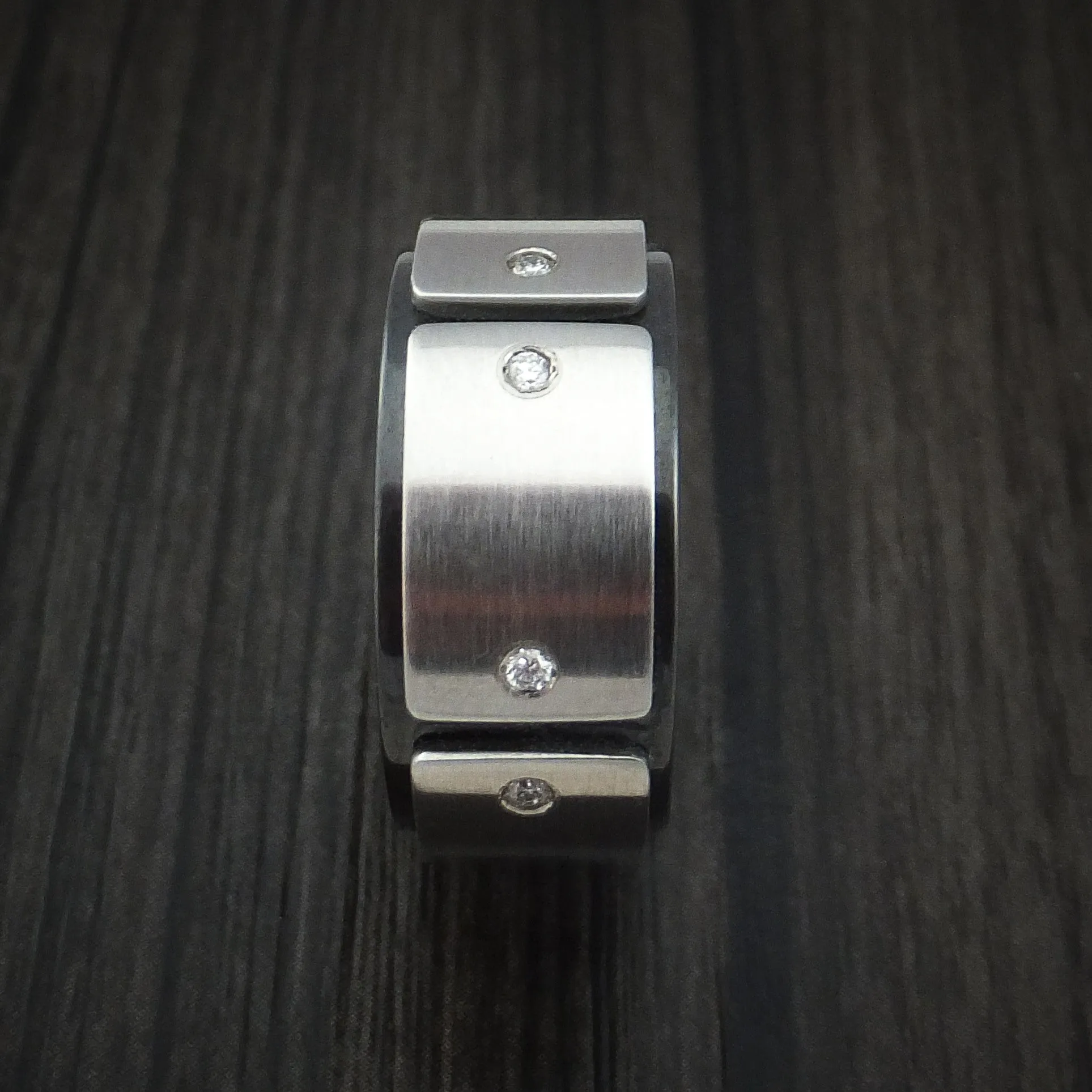 Black Zirconium and Cobalt Chrome Men's Ring with Diamonds Custom Made Band