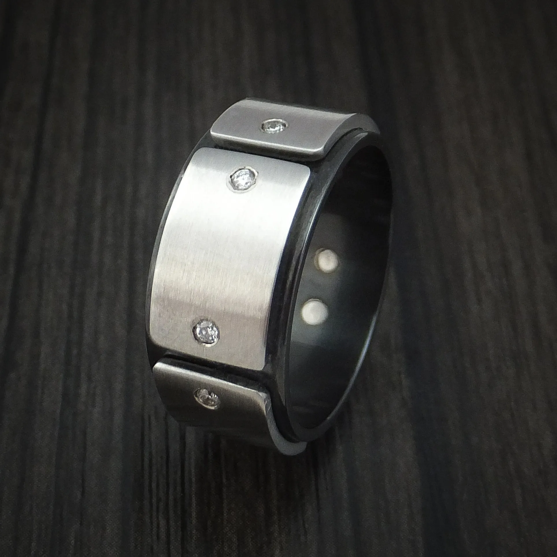 Black Zirconium and Cobalt Chrome Men's Ring with Diamonds Custom Made Band