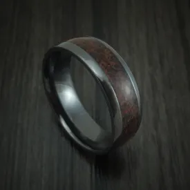Black Zirconium and Red Dinosaur Bone Men's Ring Custom Made Fossil Band
