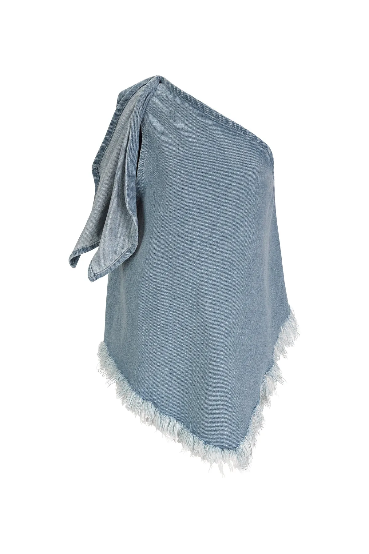 BLUE DENIM ONE SHOULDER KNOT TOP