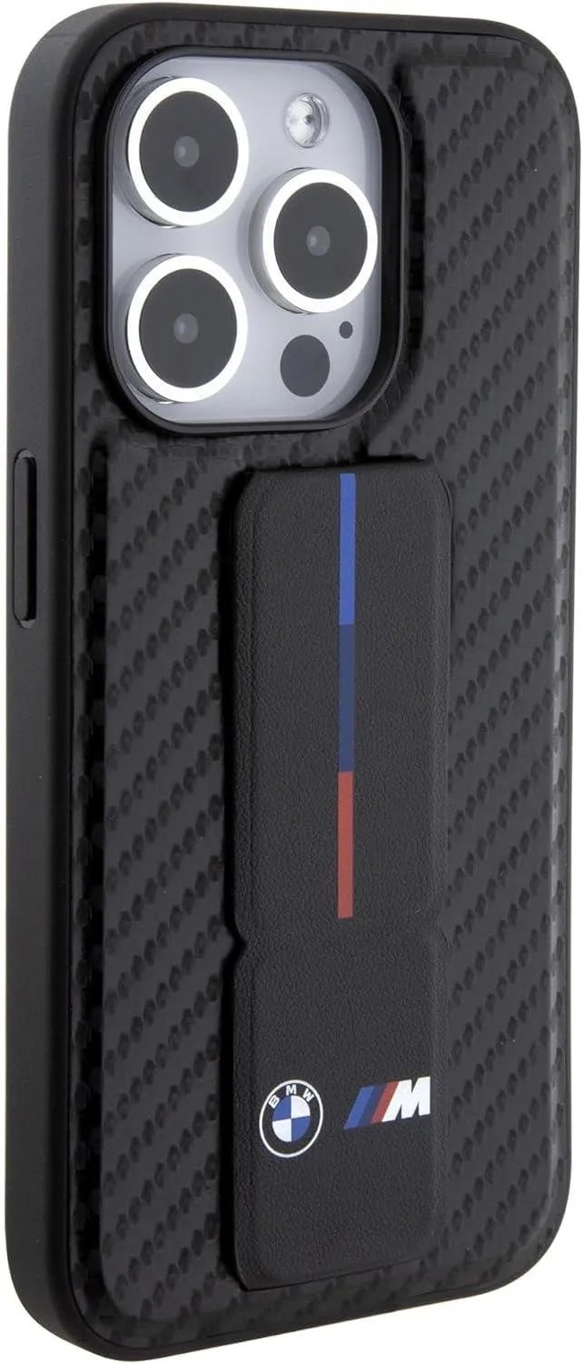 BMW M Series Hard Case Grip Stand Smooth and Carbon for iphone 15 Pro 6.1" Black - BMHCP15LGSPCCK