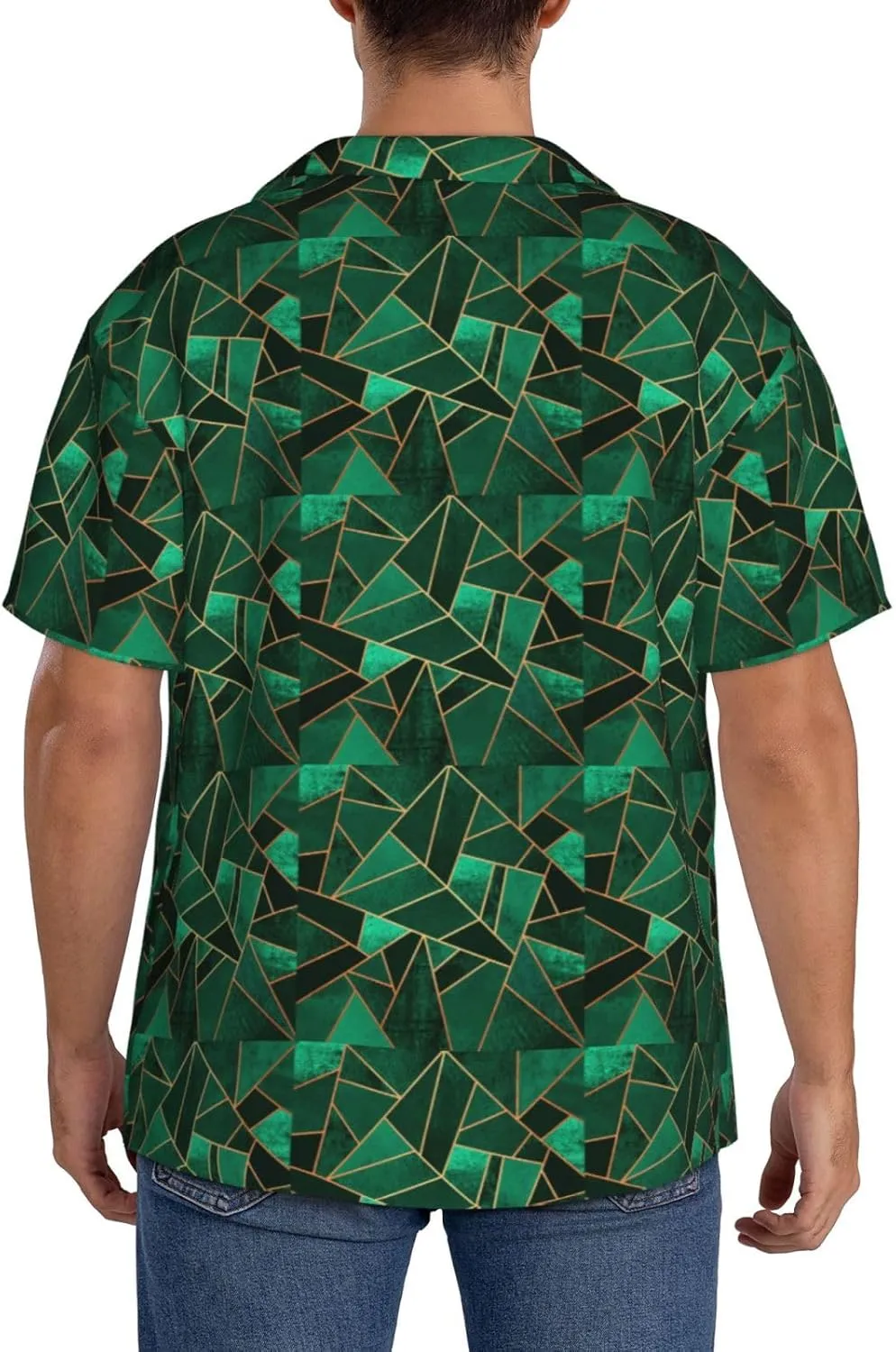 BREAUX Black and Gold Geometric Print Men's Fashionable Cuban Collar Shirts for Tropical Parties and Casual Occasions