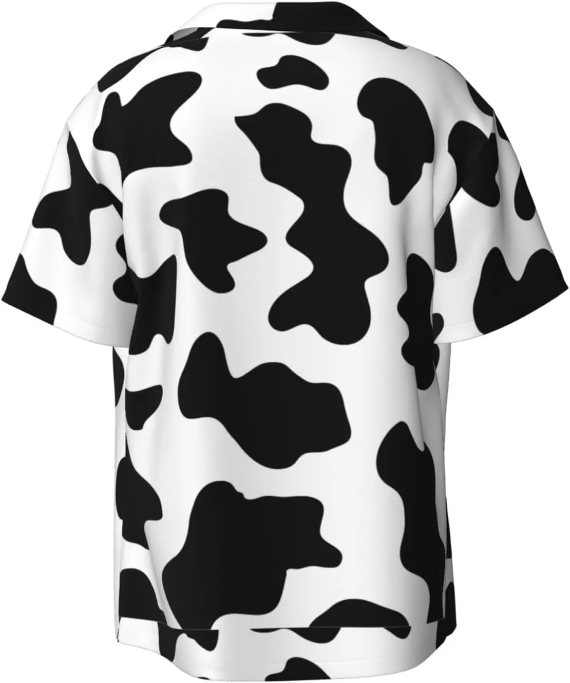 BREAUX Black and White Cow Print Print Men's Fashionable Cuban Collar Shirts for Tropical Parties and Casual Occasions