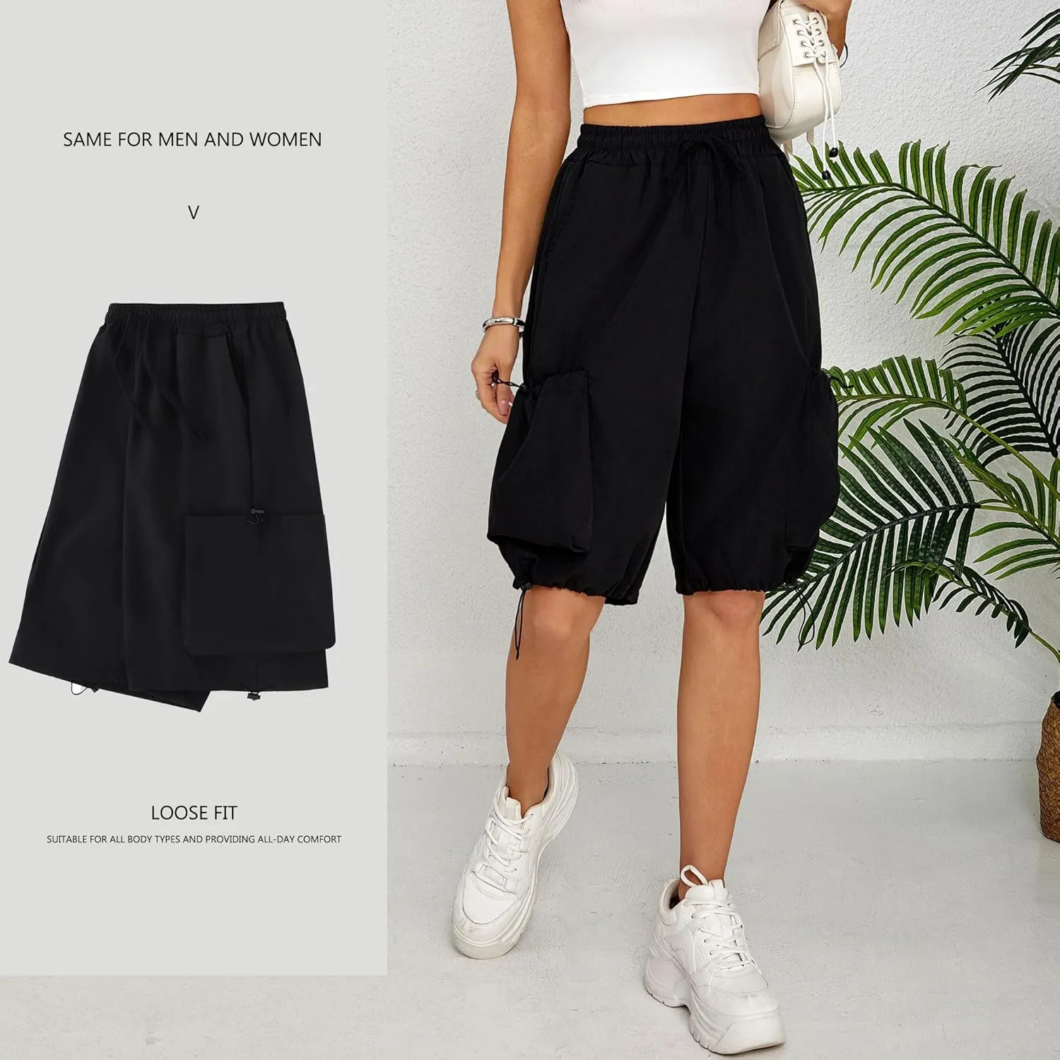 Cargo Shorts Women Y2K Baggy Knee Length Athletic with Pockets Hiking Waterproof Black Pants Men Summer Outfits