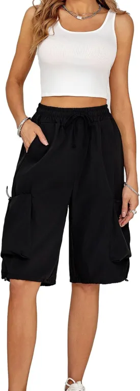 Cargo Shorts Women Y2K Baggy Knee Length Athletic with Pockets Hiking Waterproof Black Pants Men Summer Outfits