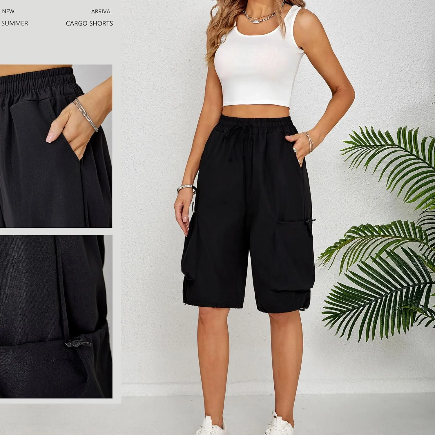 Cargo Shorts Women Y2K Baggy Knee Length Athletic with Pockets Hiking Waterproof Black Pants Men Summer Outfits