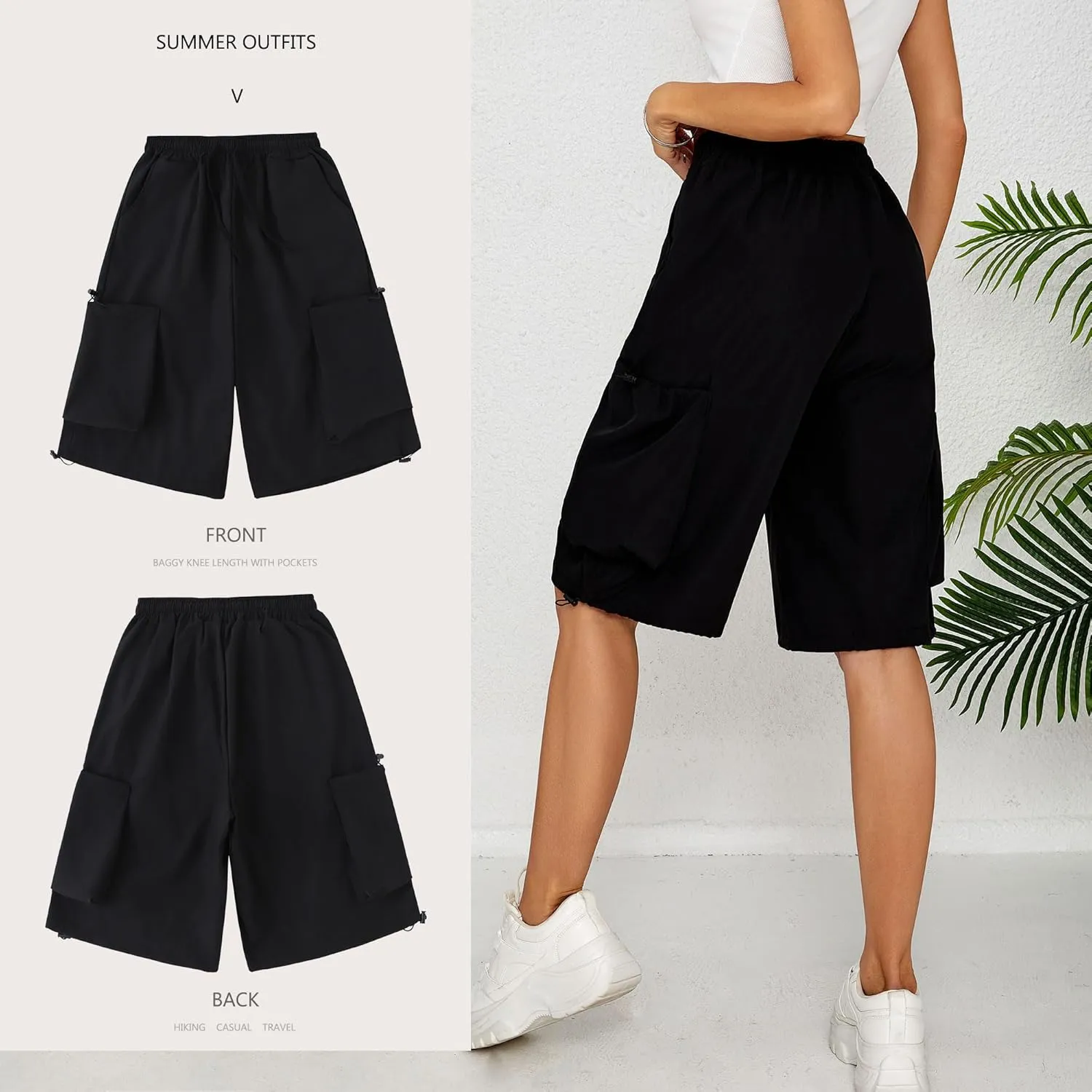 Cargo Shorts Women Y2K Baggy Knee Length Athletic with Pockets Hiking Waterproof Black Pants Men Summer Outfits