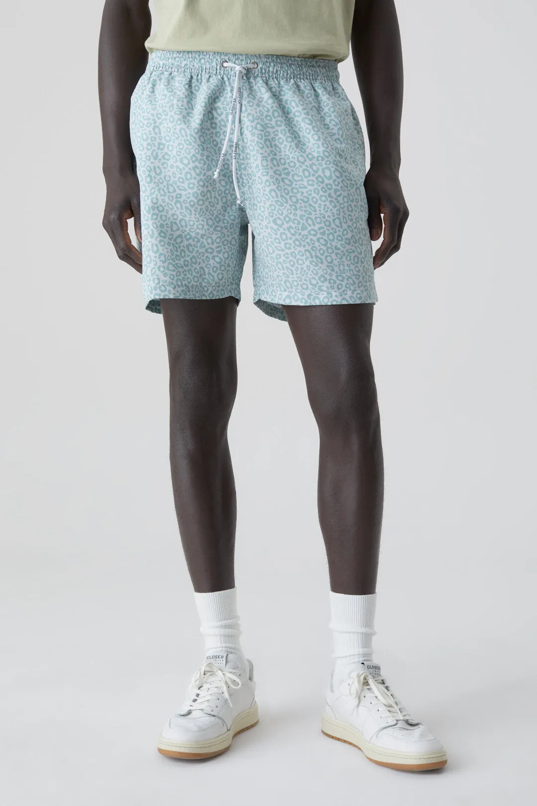 Closed Blue Agave Leopard Print Swim Shorts