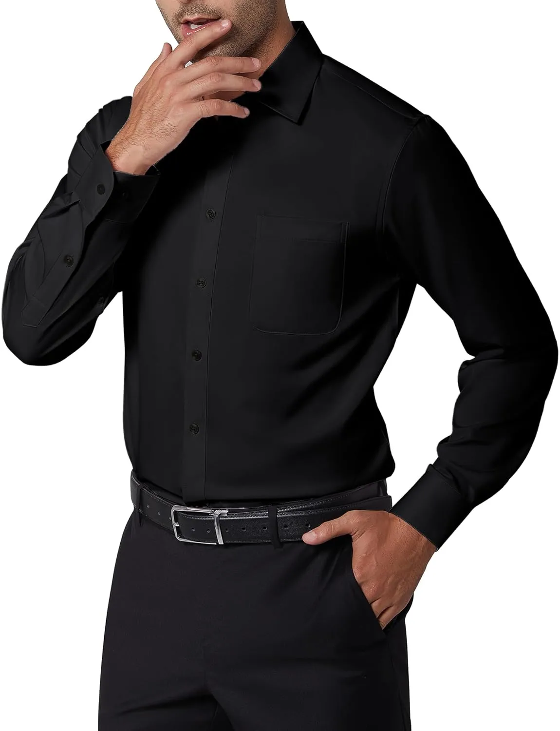 DEMEANOR Dress Shirts for Men Long Sleeve Slim Fit Button Down Formal Shirt Business Casual Collar Shirts with Pocket