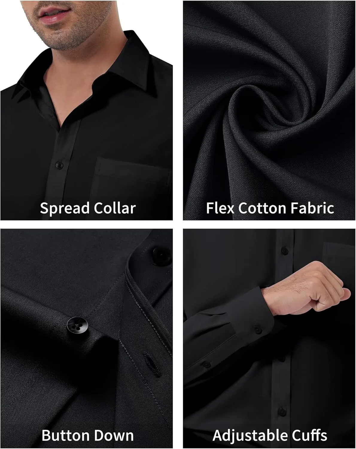 DEMEANOR Dress Shirts for Men Long Sleeve Slim Fit Button Down Formal Shirt Business Casual Collar Shirts with Pocket