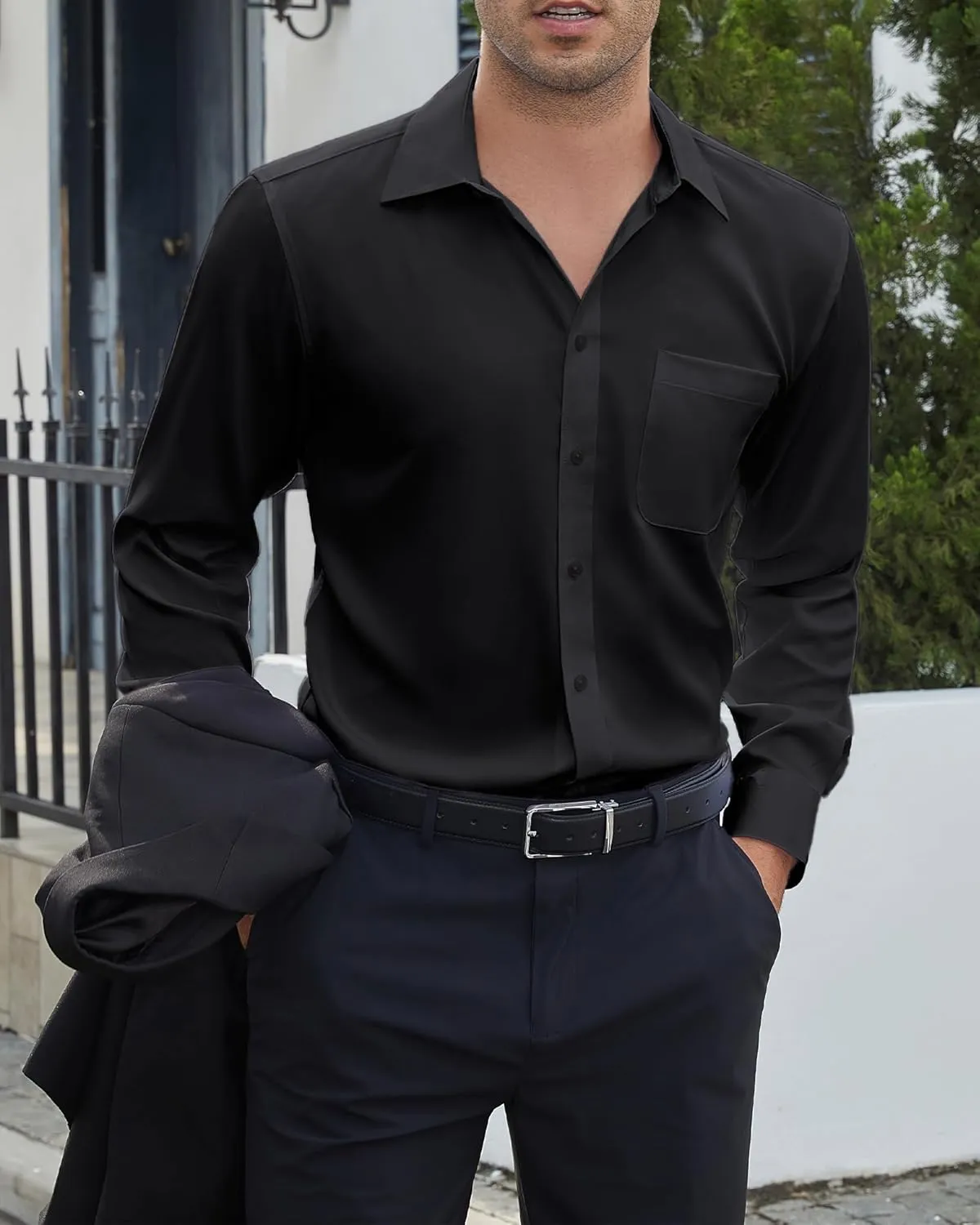 DEMEANOR Dress Shirts for Men Long Sleeve Slim Fit Button Down Formal Shirt Business Casual Collar Shirts with Pocket