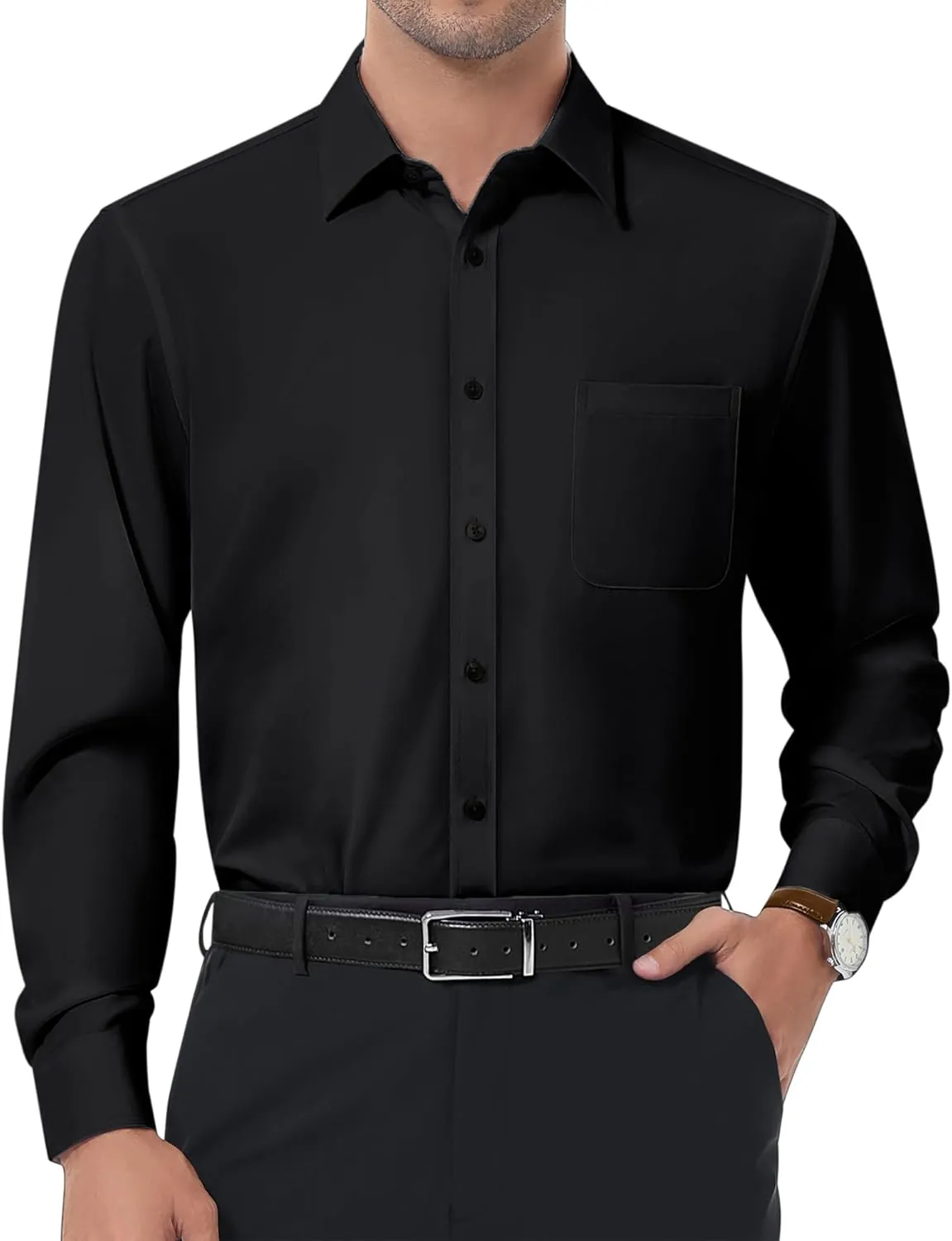 DEMEANOR Dress Shirts for Men Long Sleeve Slim Fit Button Down Formal Shirt Business Casual Collar Shirts with Pocket