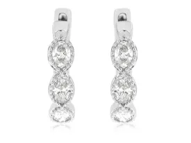 Diamond Accented Tapered Design Hoop Earrings