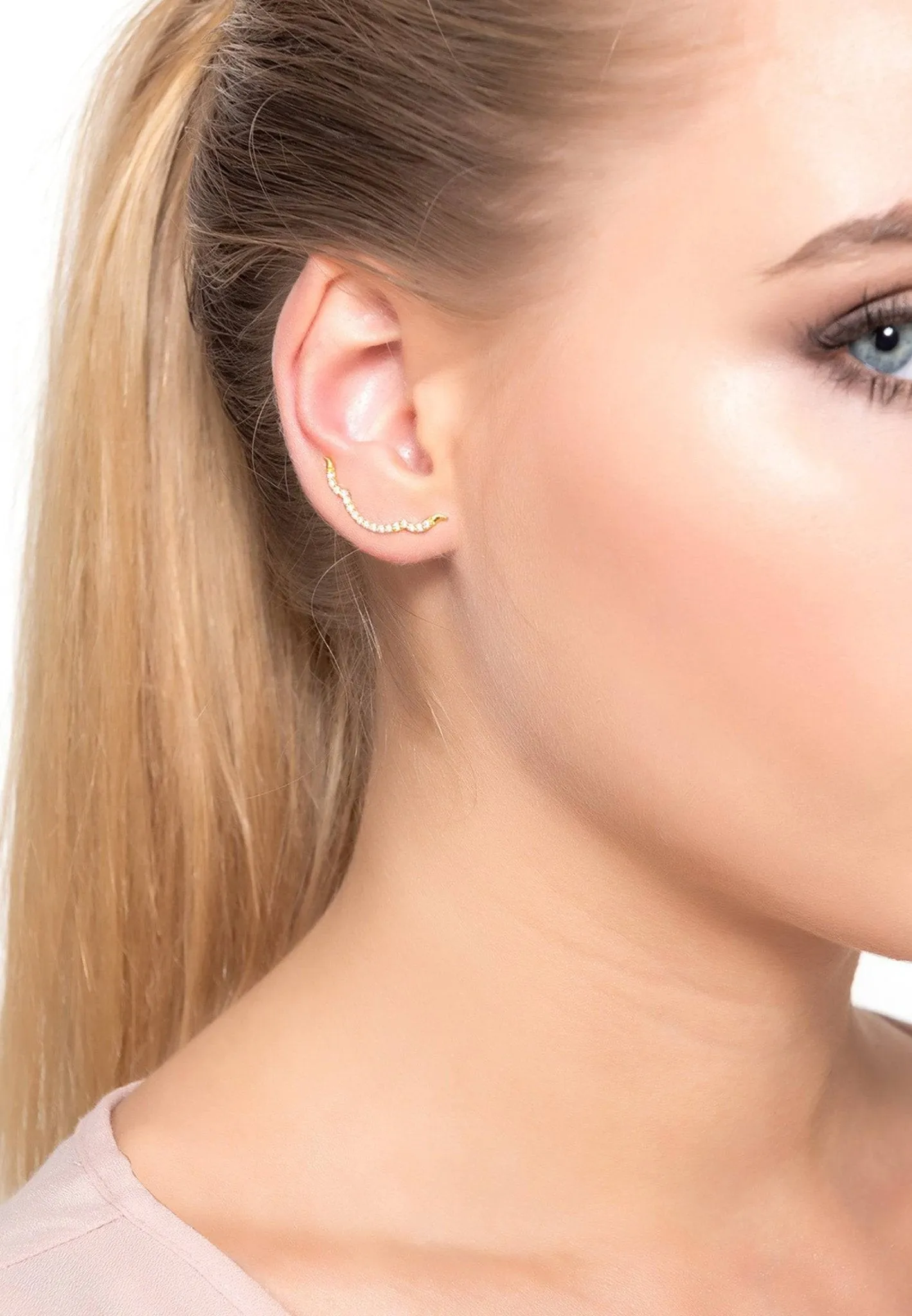 Diamond Bow Ear Climber Silver