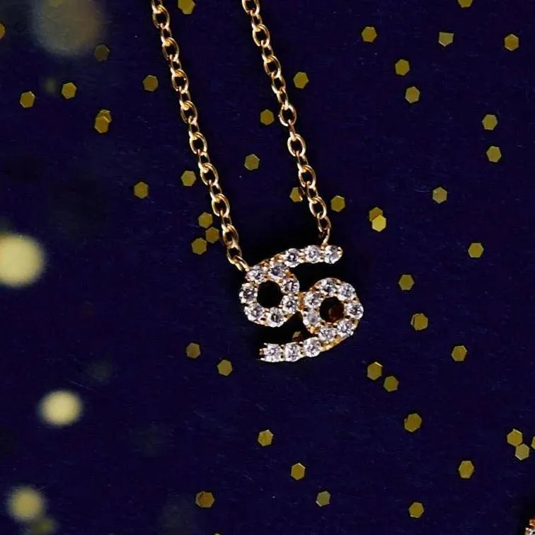 Diamond Zodiac Necklace Gold Cancer