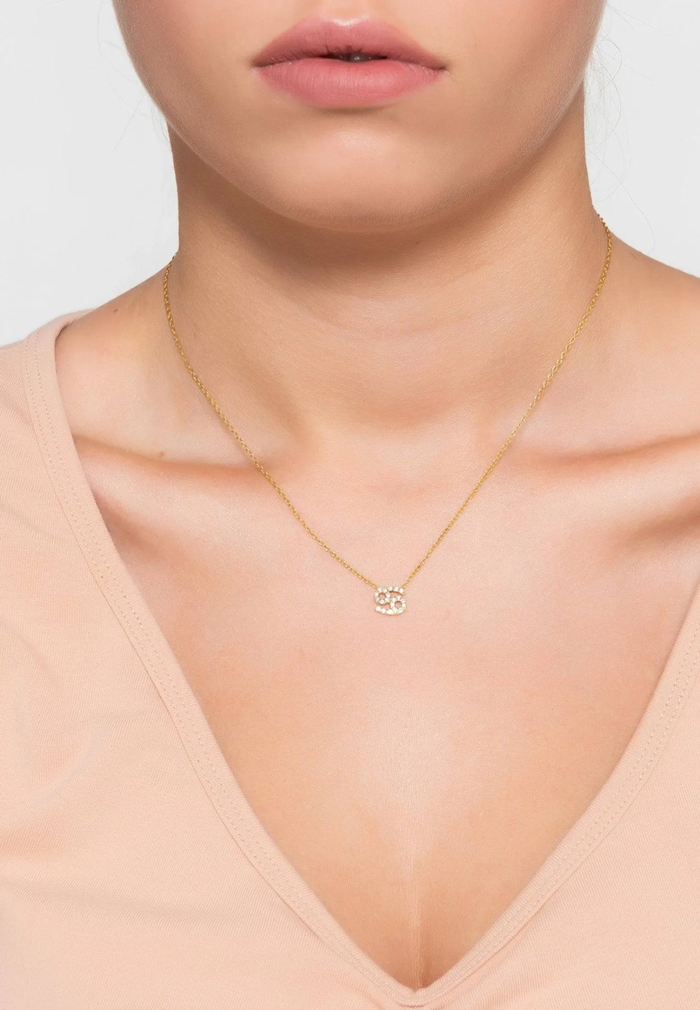 Diamond Zodiac Necklace Gold Cancer