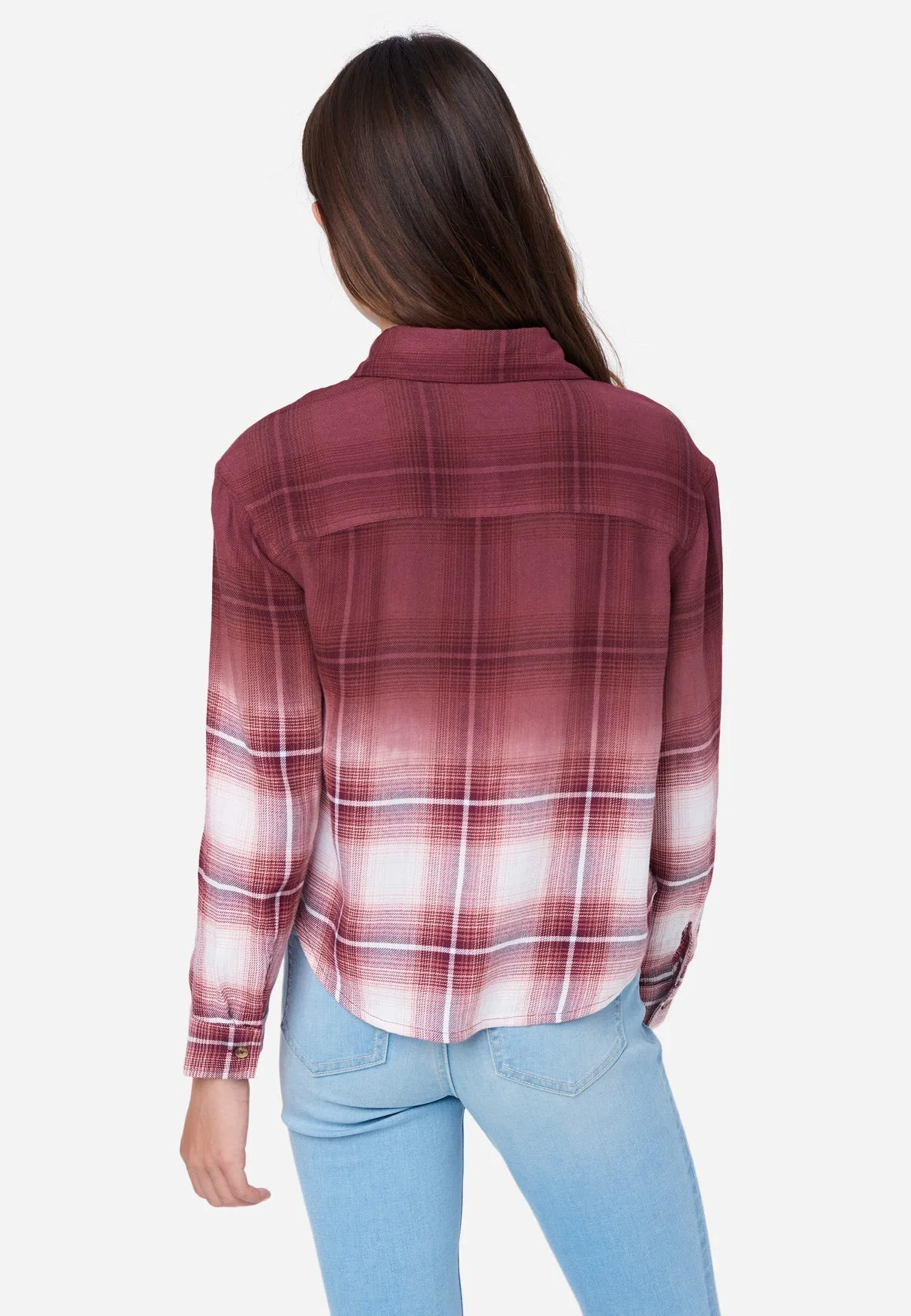 Dip Dye LS Plaid Button Up