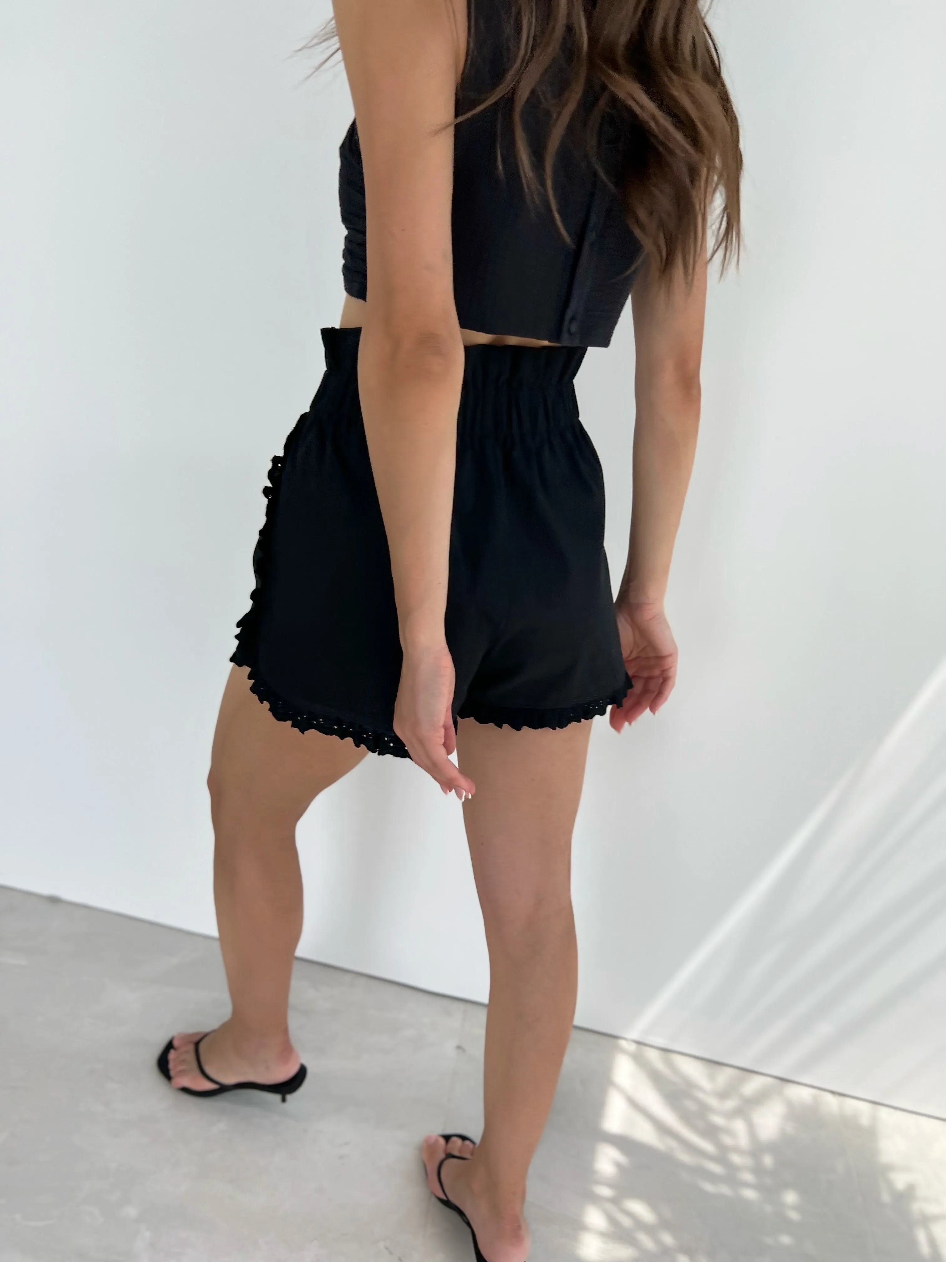 Ellie Cotton Frill Day Shorts | Black