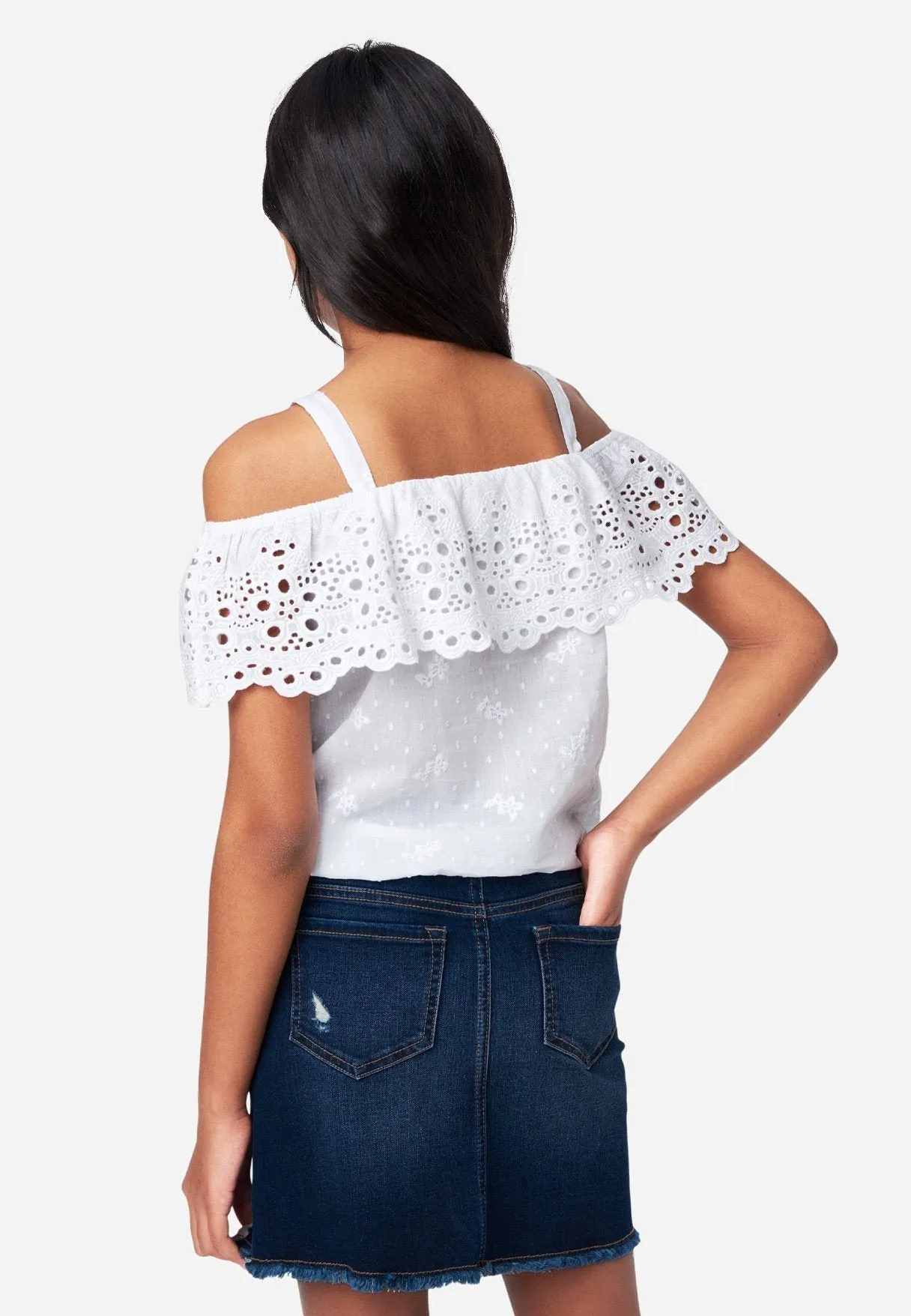 Eyelet Ruffle Button-Up Tank