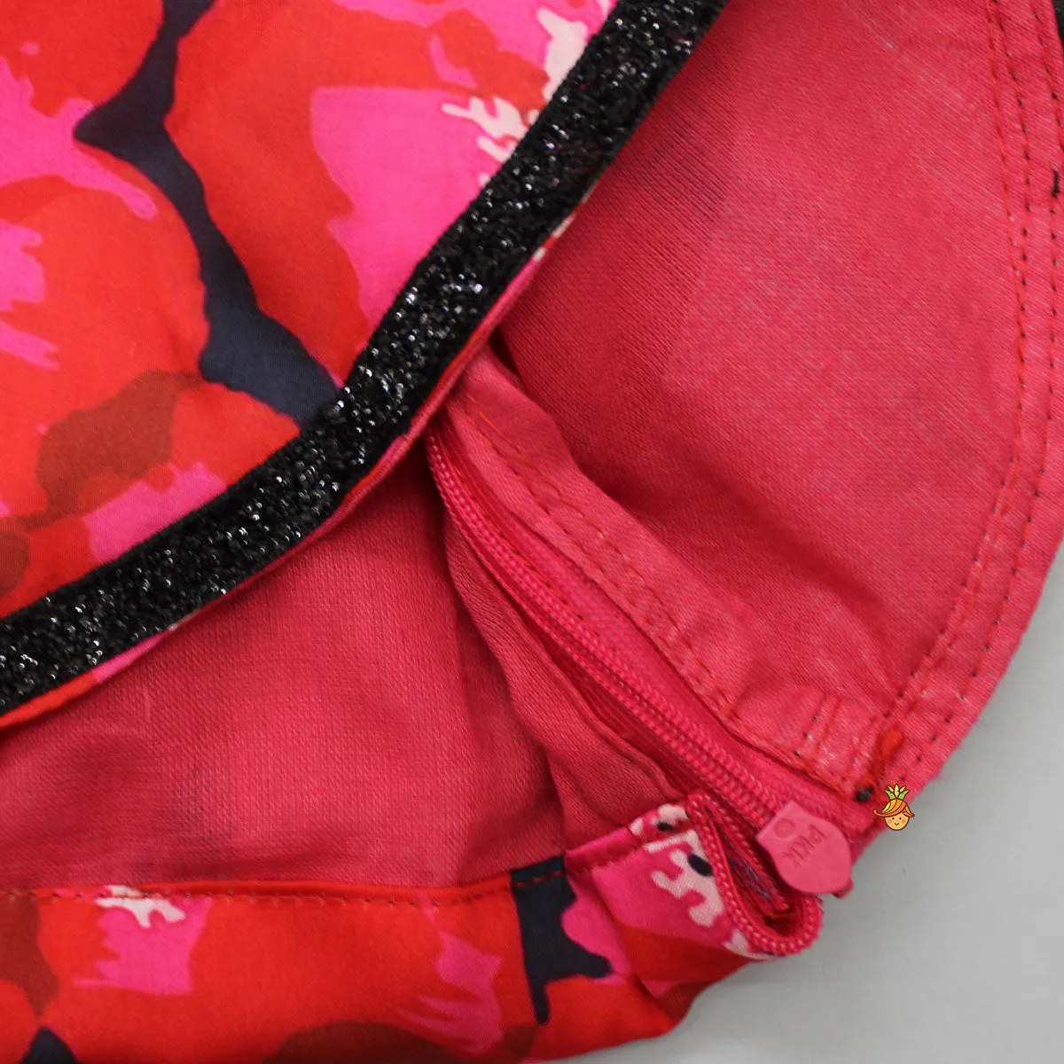 Floral Printed Alter Neck Top And Lehenga With Net Dupatta