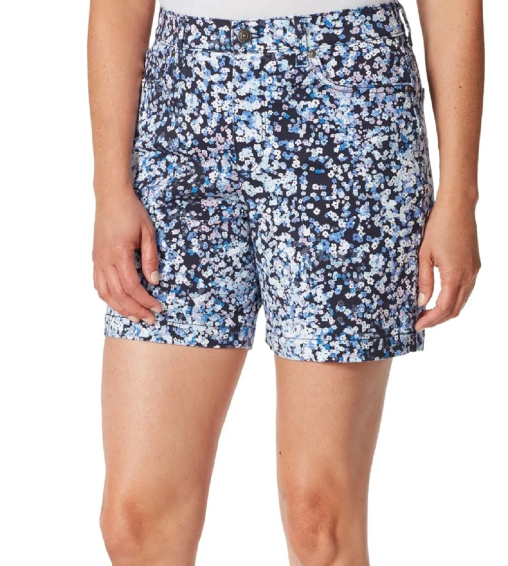 Gloria Vanderbilt Women's Amanda Floral Print Pocket Denim Shorts Blue Size 12
