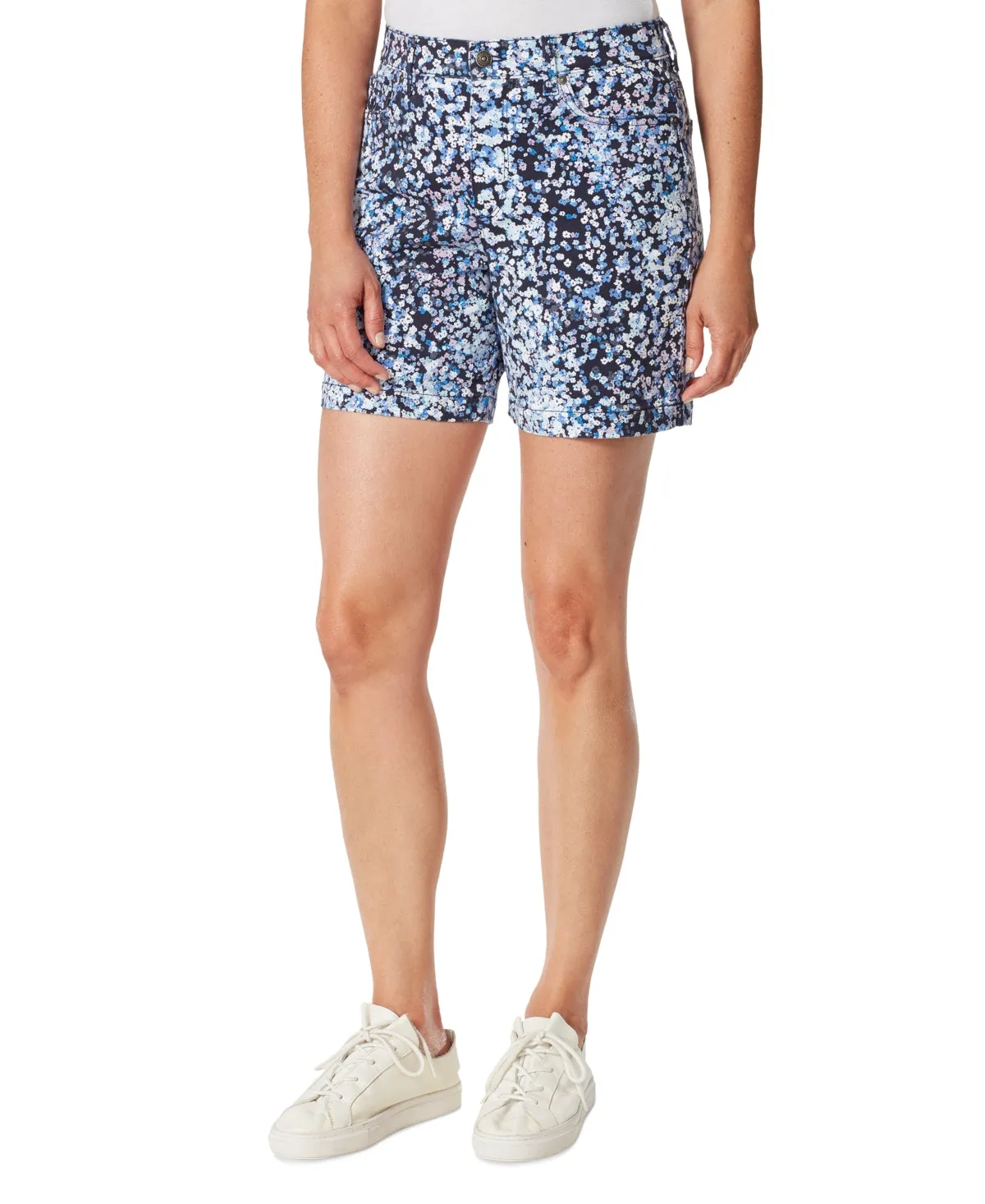 Gloria Vanderbilt Women's Amanda Floral Print Pocket Denim Shorts Blue Size 12