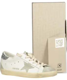 Golden Goose White Super-star With Gray Star And Silver Glitter Heel Tab UK 8 EU 41 👠