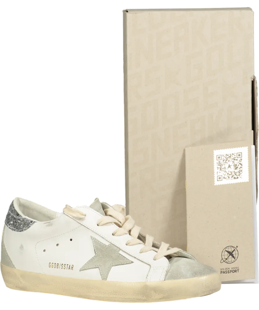 Golden Goose White Super-star With Gray Star And Silver Glitter Heel Tab UK 8 EU 41 👠
