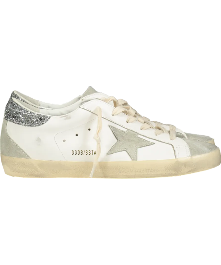 Golden Goose White Super-star With Gray Star And Silver Glitter Heel Tab UK 8 EU 41 👠