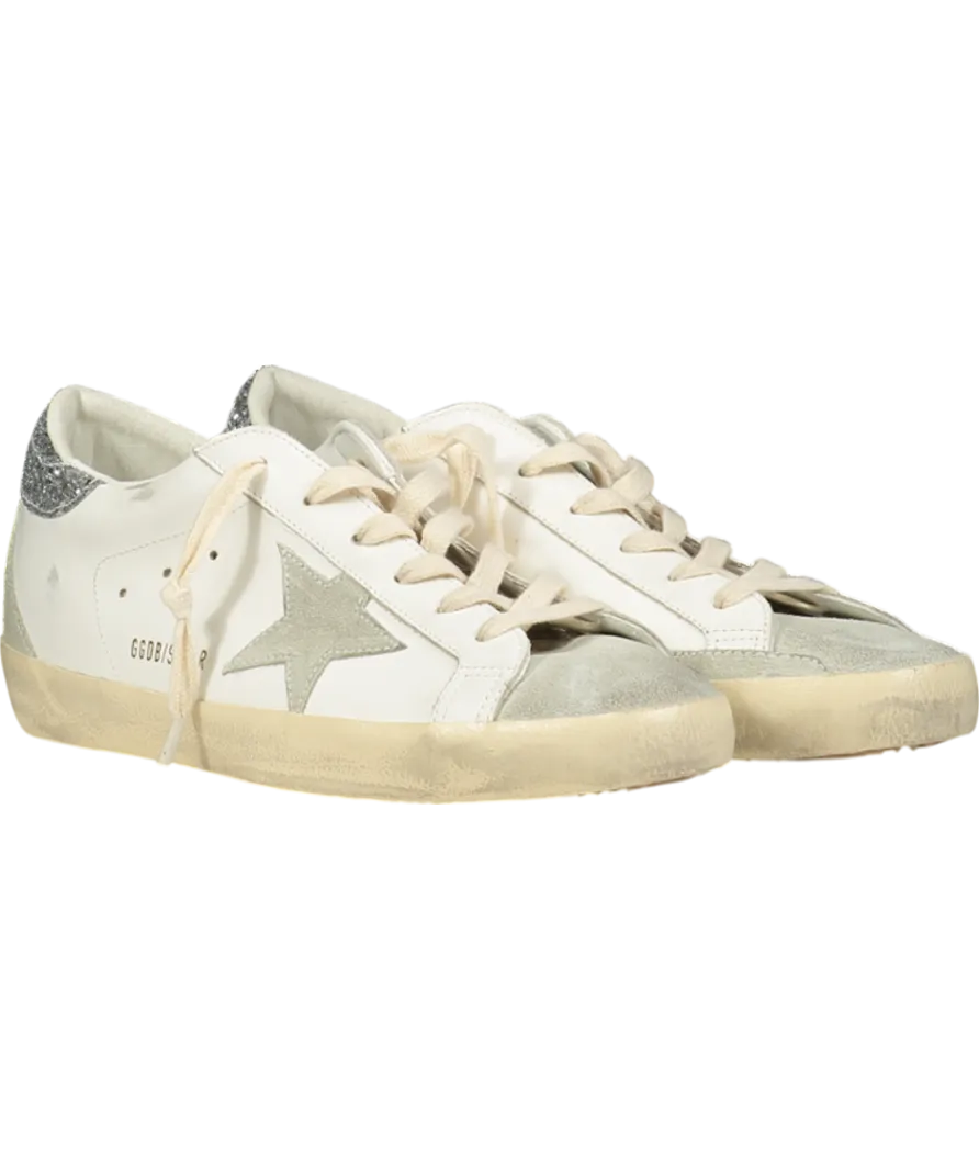 Golden Goose White Super-star With Gray Star And Silver Glitter Heel Tab UK 8 EU 41 👠